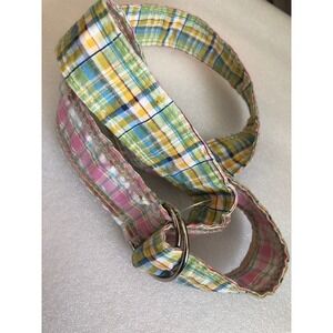 Madras Multicolor Plaid Sequin D-Ring Fabric Belt preppy Checkered xs-small